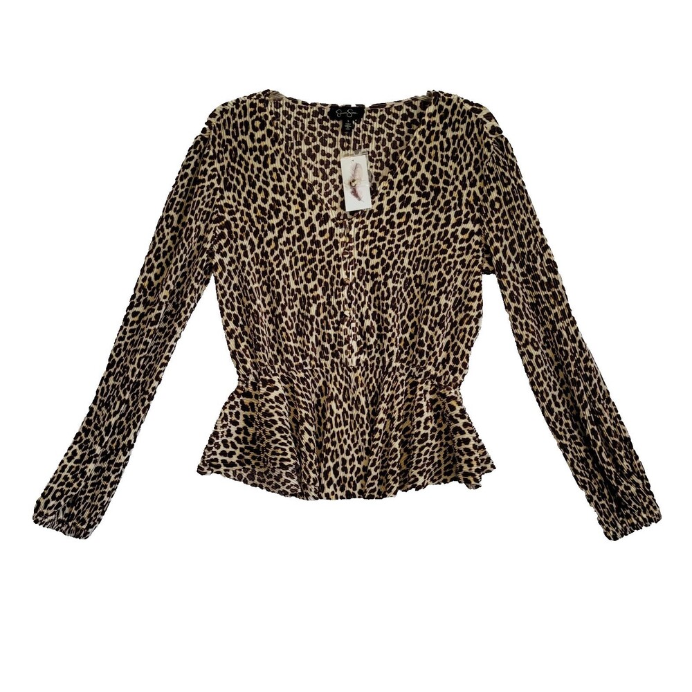 jessica simpson womens top leopard print cinched waist long sleeve office travel